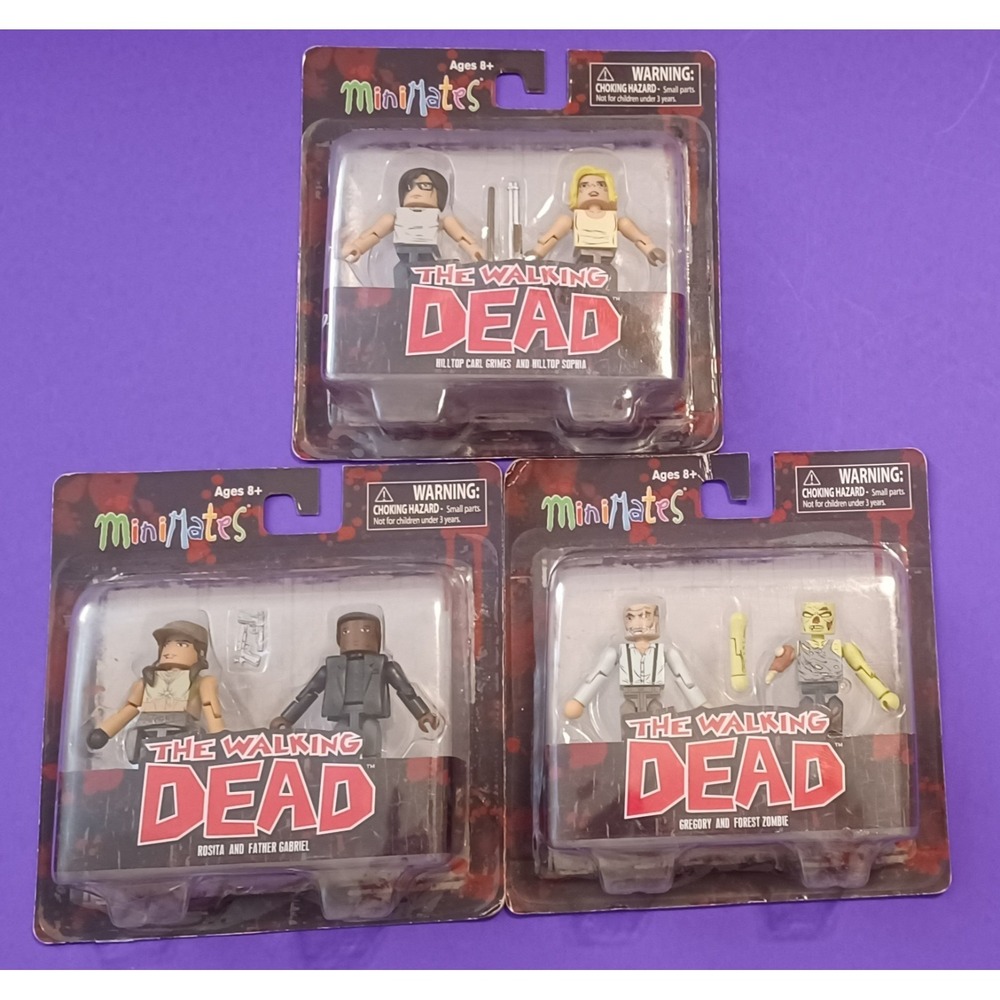3 NEW The Walking Dead MiniMates Series 8 Carl Grimes Gregory Rosita Figure